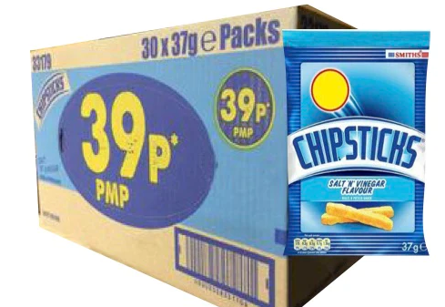 CLEARANCE - Smiths Chipsticks Salt & Vinegar 30X37G - BOX